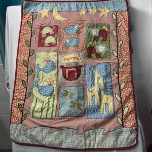 Vintage Noahs Ark Animals Baby Crib Quilt Sheep Turtles Whales Niko